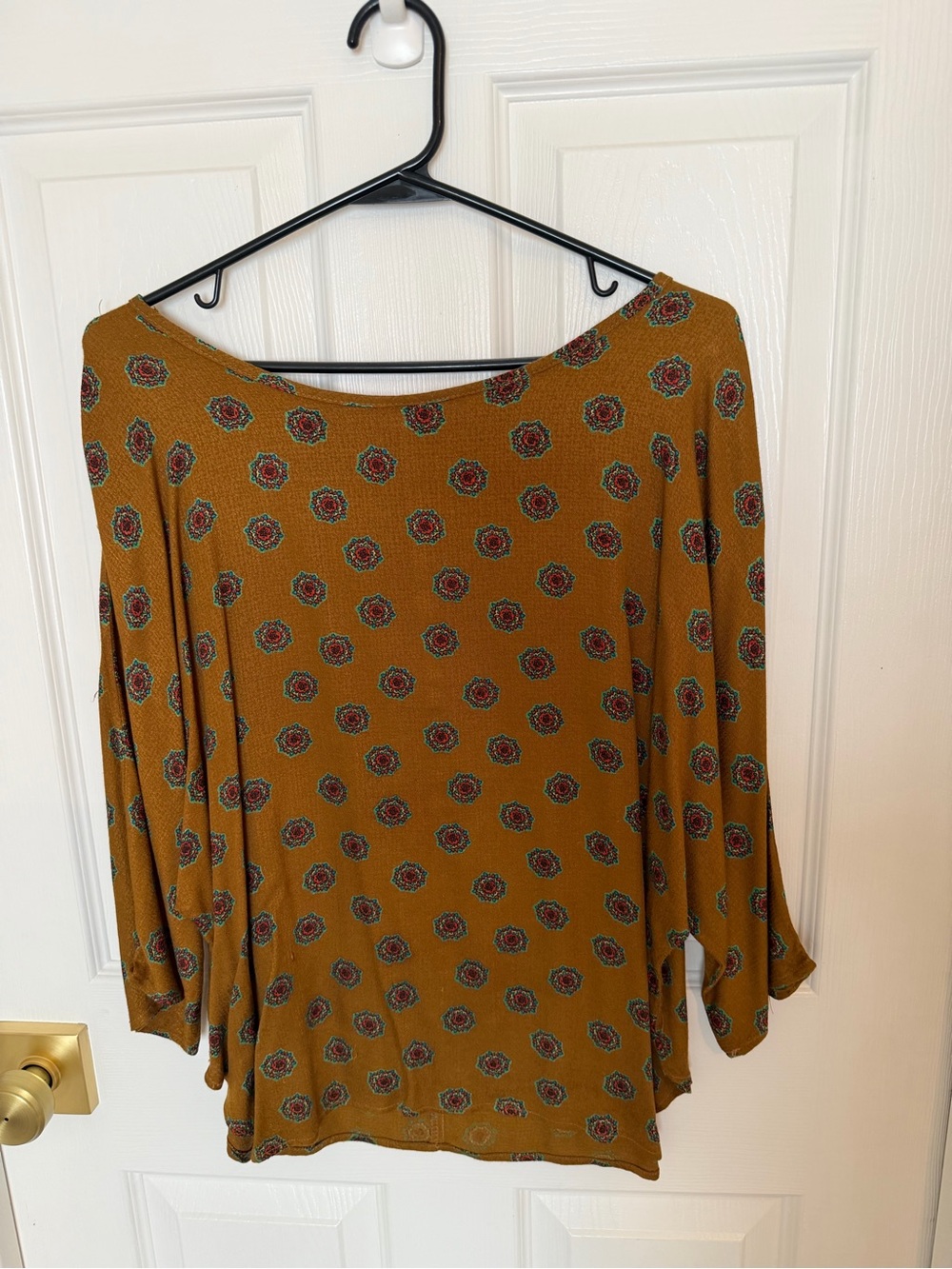 Womens Mustard Floral Boatneck Top